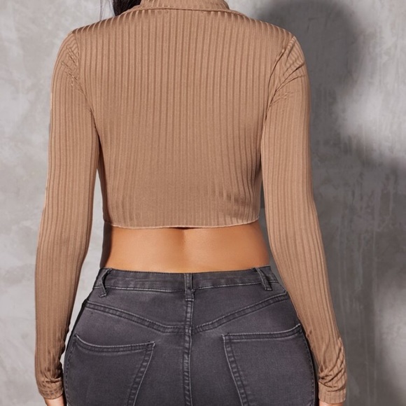 Brown Cropped Zip Up Top - Picture 4 of 6